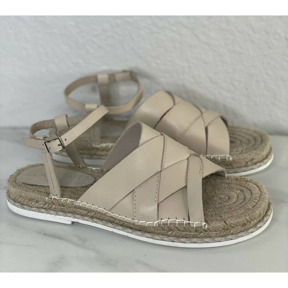 NEW Coconuts by Matisse Nicolette Ankle Strap Espadrille Leather Sandal Beige